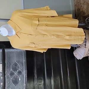 #77 NWT DAVI & DANI Mustard Button-Up Top Linen Blend Tab Sleeves Woman Size 2XL